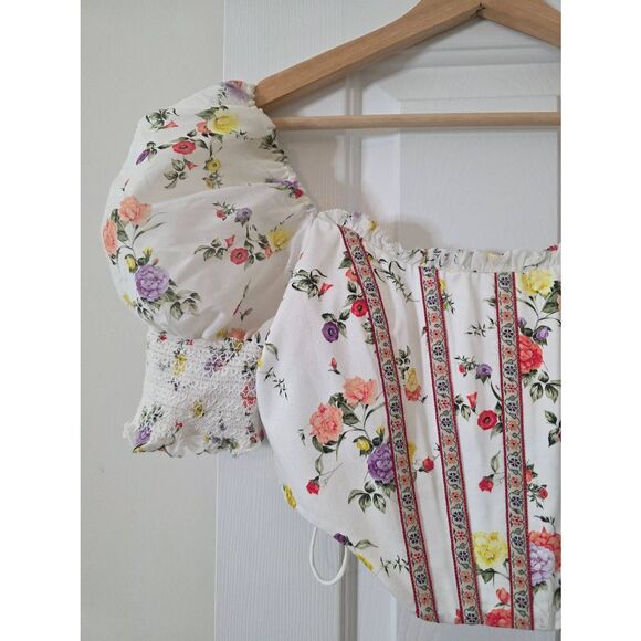 Alice + Olivia Audie Floral Puff-Sleeve Corset Top 6 NWT - Picture 4 of 9